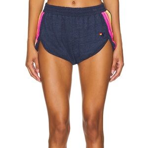 Aviator Nation Navy Shorts with Pink and Yellow Stripes